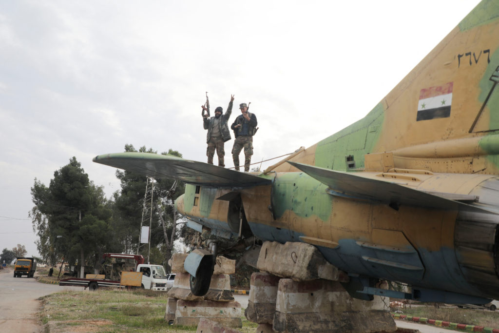 A view shows aircraft inside Hama's military airport